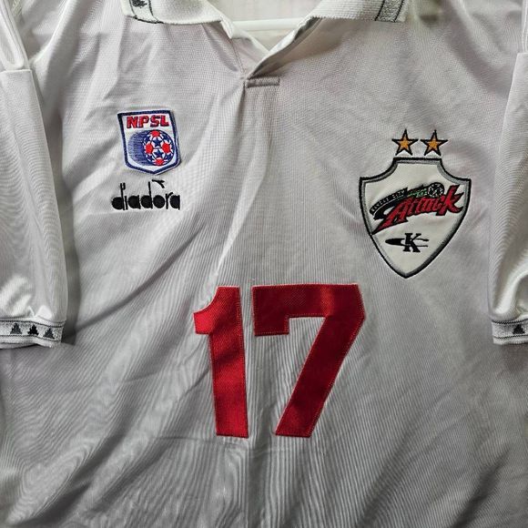 Vtg Kansas City Attack Jersey Mens Sz XL White Diadora NPSL Soccer Sosa #17